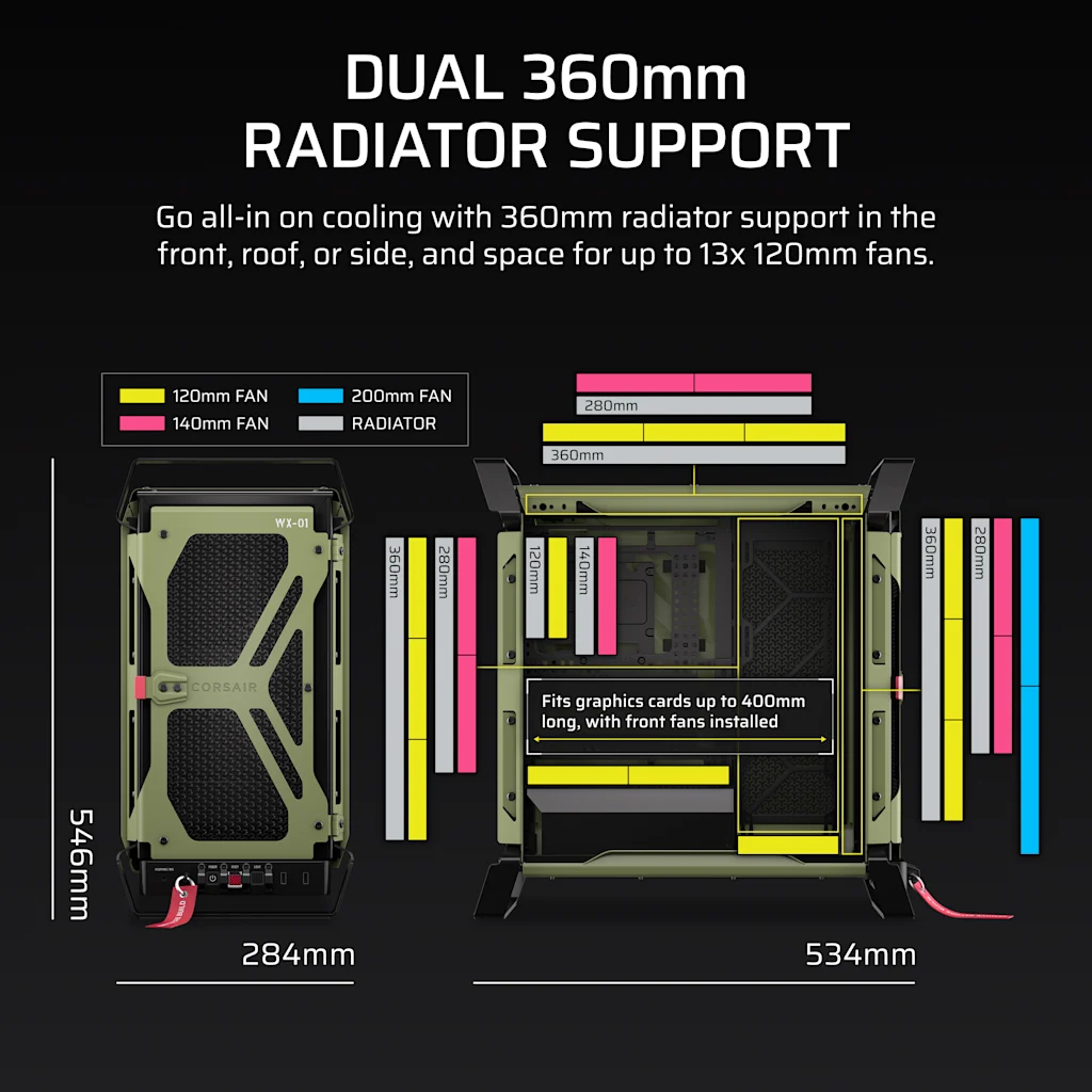 Corsair WARTHOG Airflow Mid-Tower PC Case - Olive Drab thumbnail 7