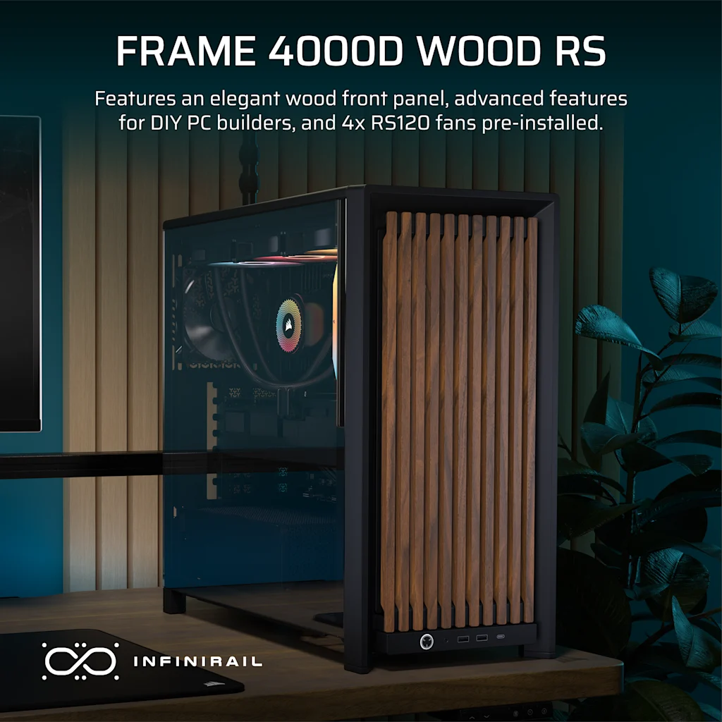 Corsair FRAME 4000D WOOD RS Modular Mid-Tower PC Case - Black/Walnut thumbnail 2