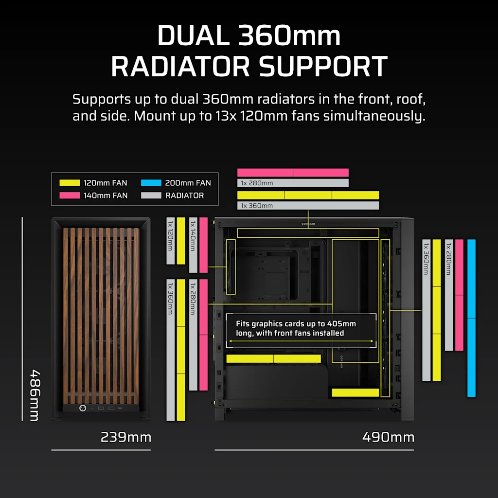 Corsair FRAME 4000D WOOD RS Modular Mid-Tower PC Case - Black/Walnut thumbnail 6