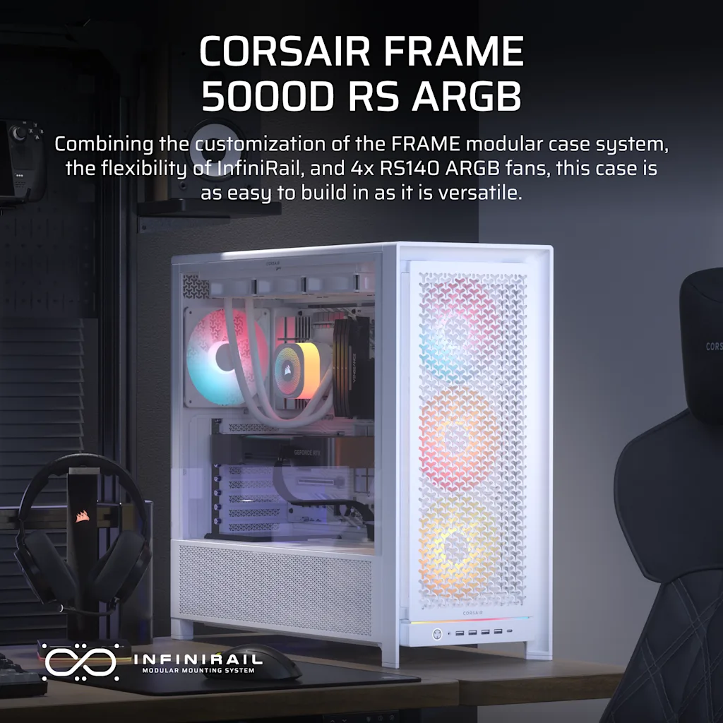 Corsair FRAME 5000D RS ARGB High-Airflow Mid-Tower PC Case - White thumbnail 2