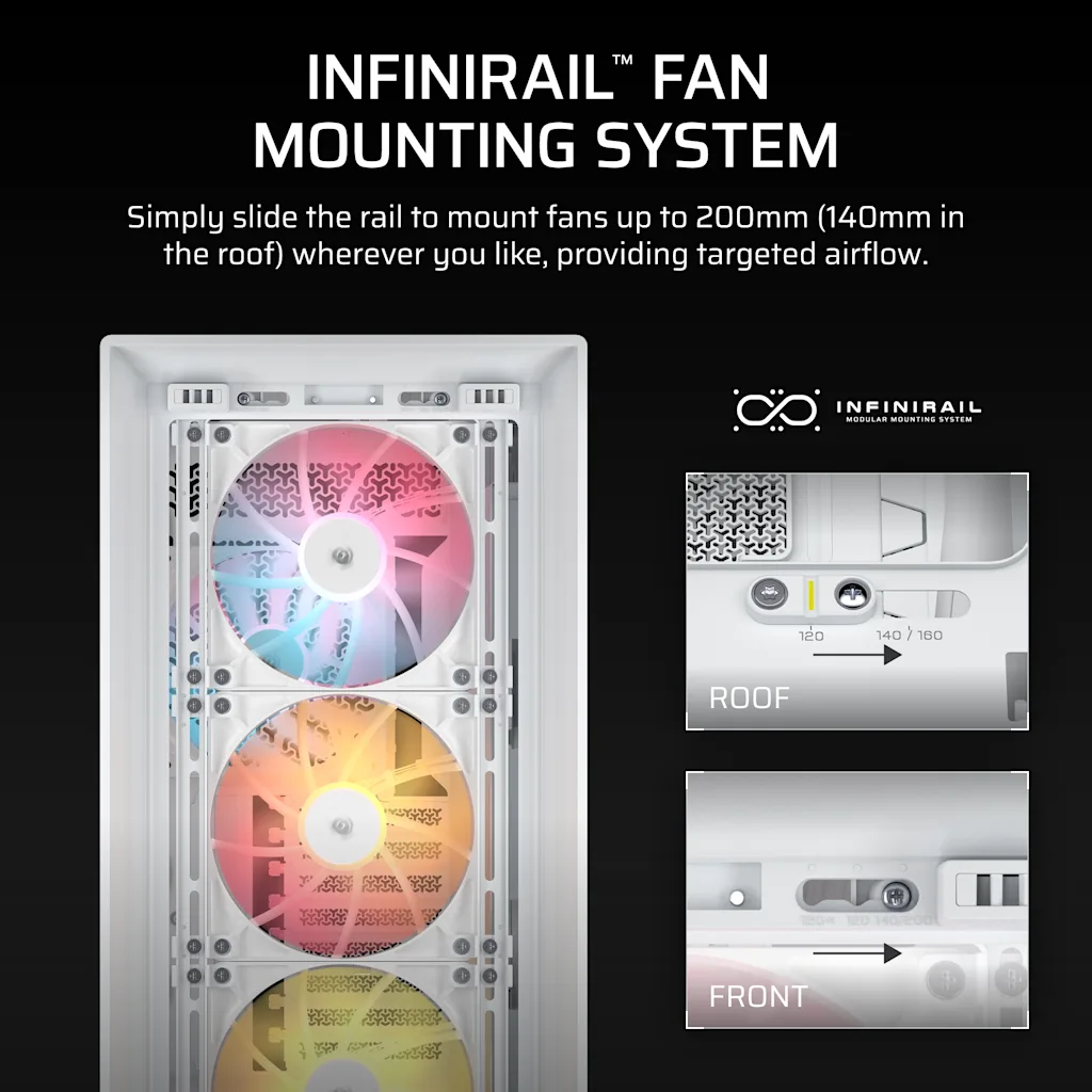 Tours Pc CORSAIR FRAME 5000D RS Boîtier Modulaire Mid-Tower à Haut Débit D' Air U2013 4x Ventilateurs RS Pré-Installés, Système De Support Pour Ventilateur InfiniRail U2013 Blanc Boitier Pc