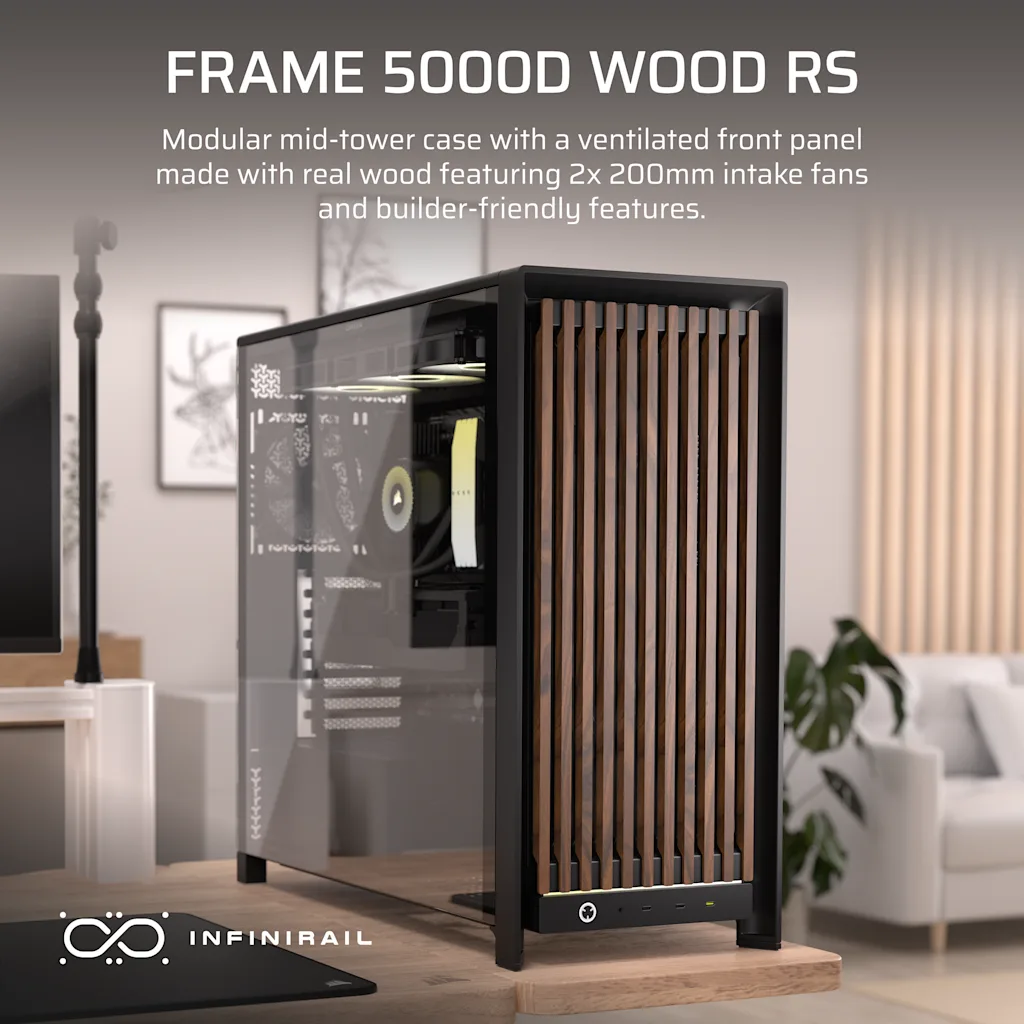 Corsair FRAME 5000D WOOD RS Modular Mid-Tower PC Case - Black/Walnut thumbnail 2