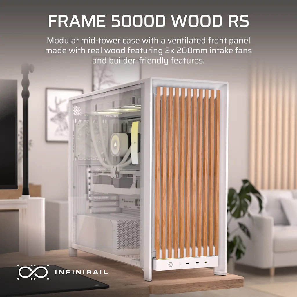Corsair FRAME 5000D WOOD RS Modular Mid-Tower PC Case - White/Oak thumbnail 2