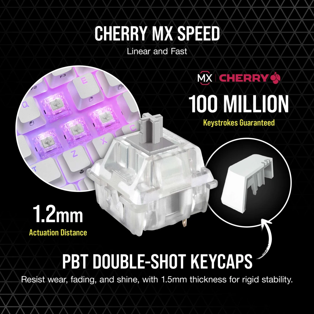 Clavier Gamer mécanique (Cherry MX Red) Corsair K65 Mini 60% RGB (Blanc)