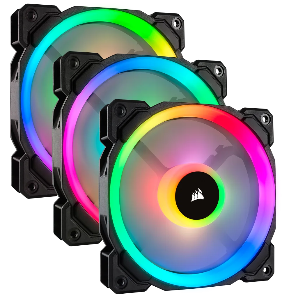 Corsair LL Series, LL120 RGB, 120mm Dual Light Loop RGB LED Fan, 3 Fan Pack  with Lighting Node PRO Refurbish