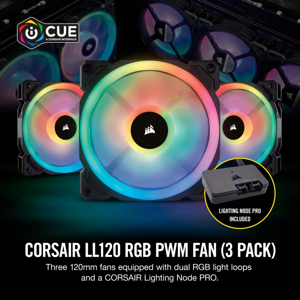 Corsair LL Series, LL120 RGB, 120mm Dual Light Loop RGB LED Fan, 3