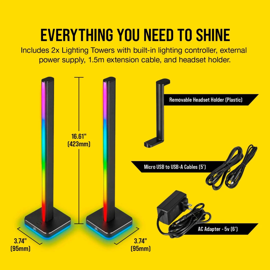Corsair iCUE LT100  スターター+拡張キット　中古美品 iCUE LT100 Smart Lighting Towers Starter Kit (Refurbished)