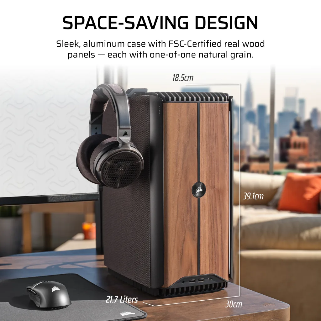 CORSAIR ONE i500 PC – Wood Dark: Liquid Cooled Intel Core i9