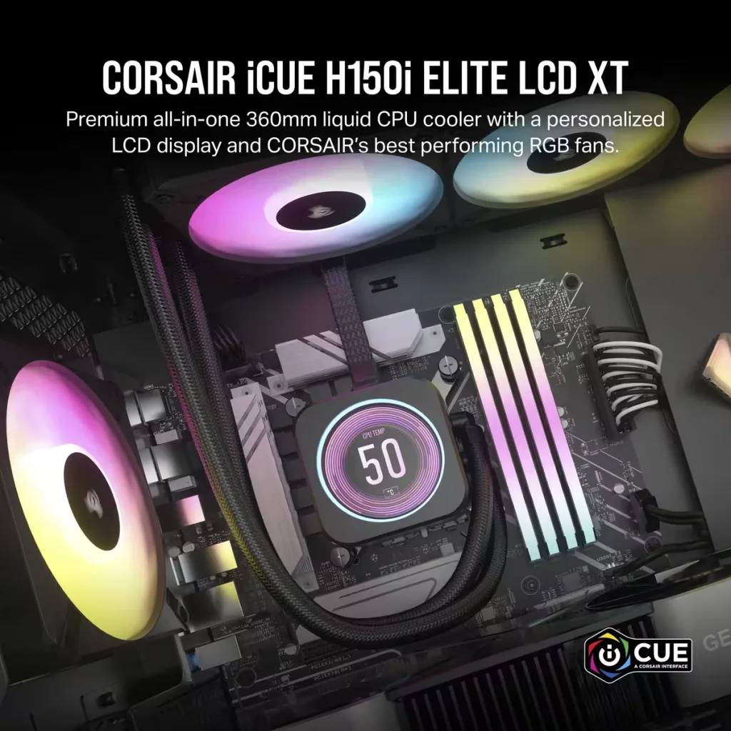 CORSAIR iCUE Link H150i RGB Liquid CPU Cooler - 360mm AIO - QX120 RGB Fans  - Fits Intel® LGA 1700, AMD® AM5 - iCUE Link System Hub Included - Black