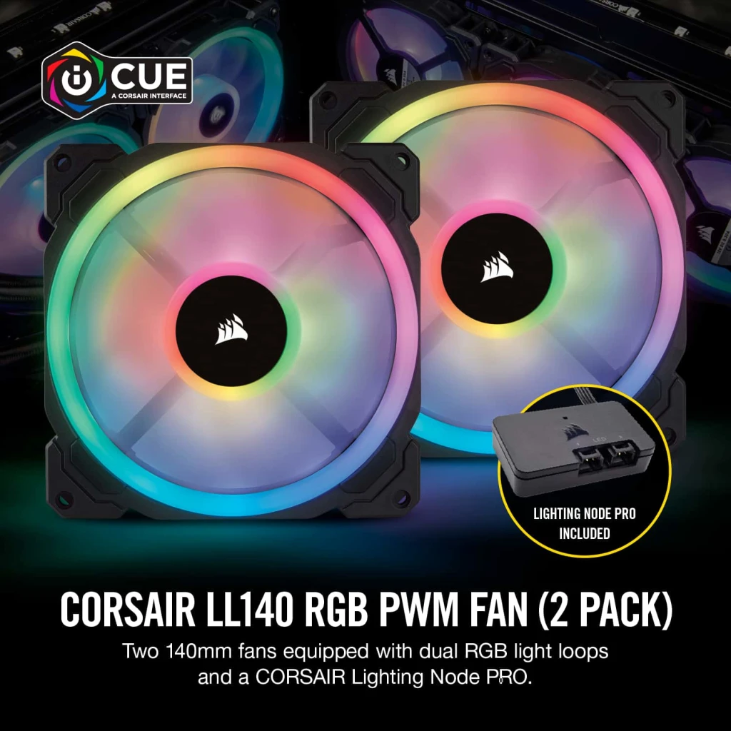 LL140 RGB 140mm Dual Light Loop RGB LED PWM Fan — 2 Fan Pack with Lighting  Node PRO
