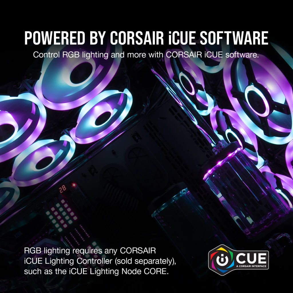Corsair QL Series, Ql140 RGB, 140mm RGB LED Fan, Dual Pack with Lighting  Node Core - Black