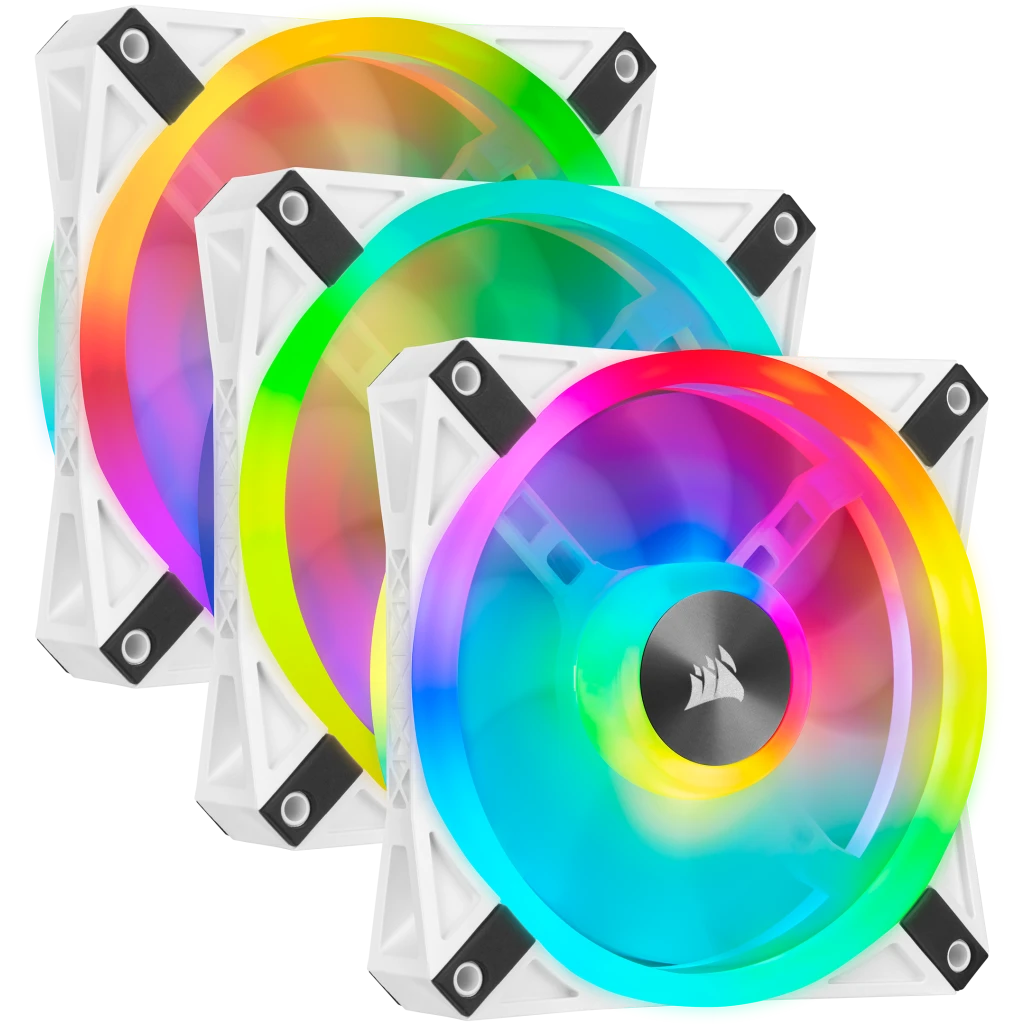 iCUE QL120 RGB 120mm PWM White Fan — Triple Fan Kit with Lighting Node CORE