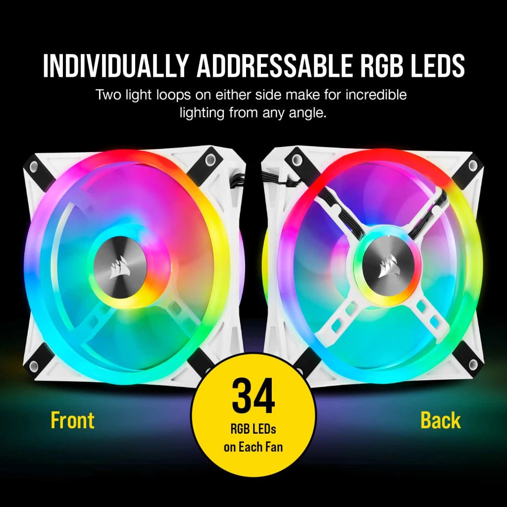 iCUE QL120 RGB 120mm PWM White Fan — Triple Fan Kit with Lighting Node CORE