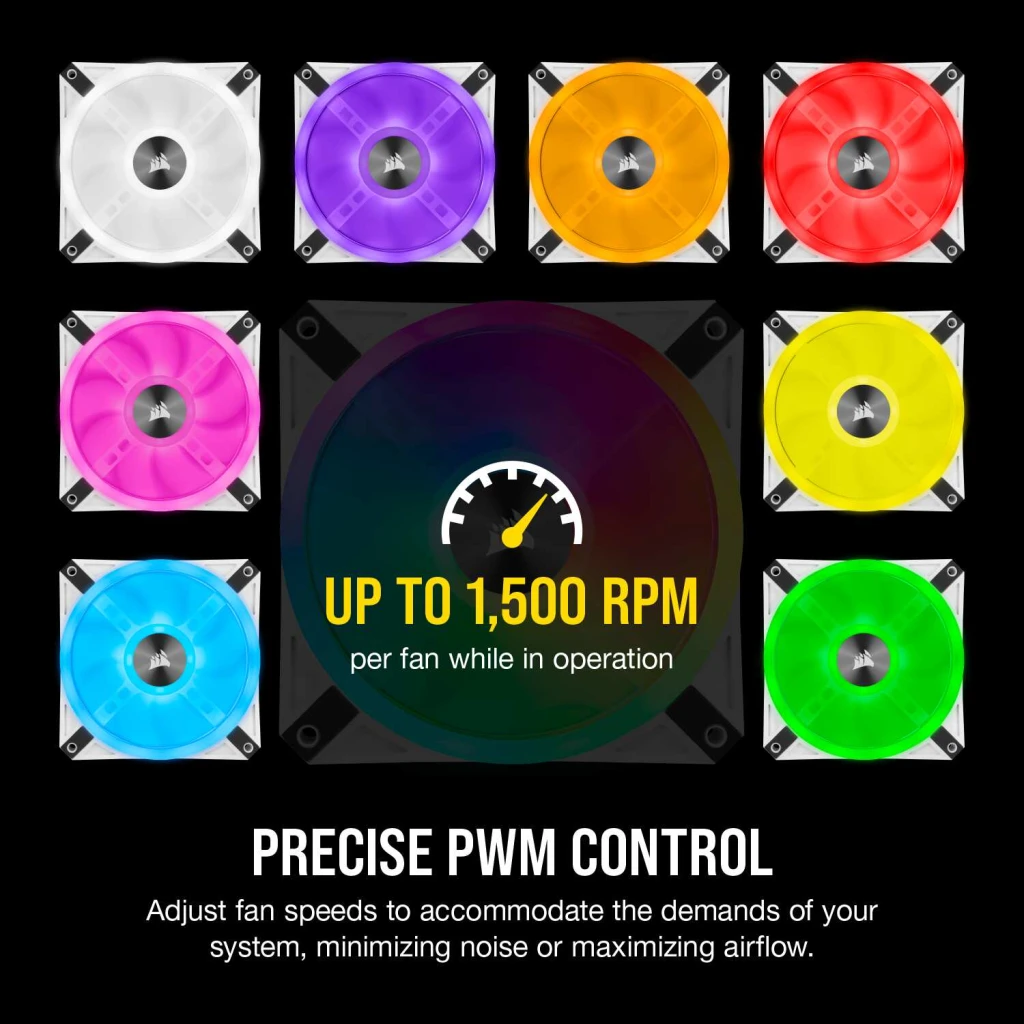 iCUE QL120 RGB 120mm PWM White Fan — Triple Fan Kit with Lighting Node CORE