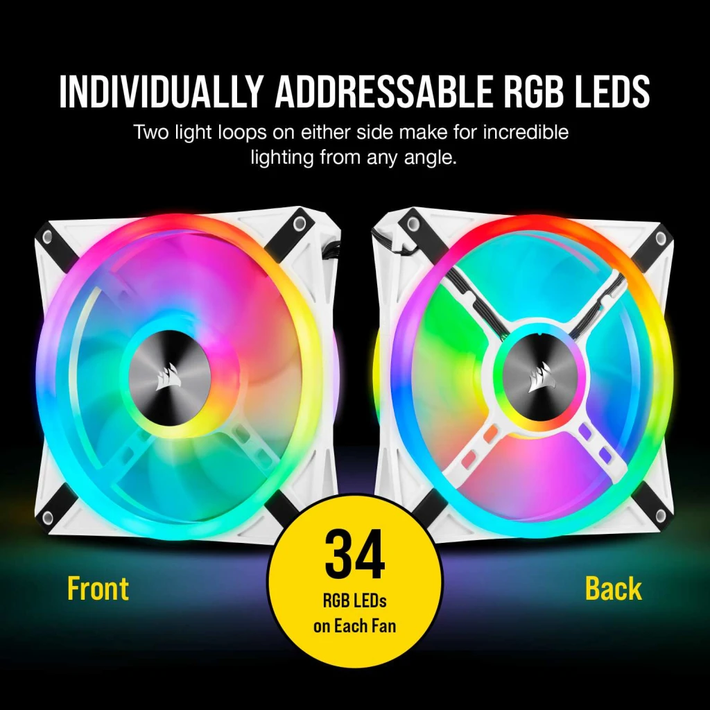 iCUE QL140 RGB 140mm PWM White Fan — Dual Fan Kit with Lighting Node CORE