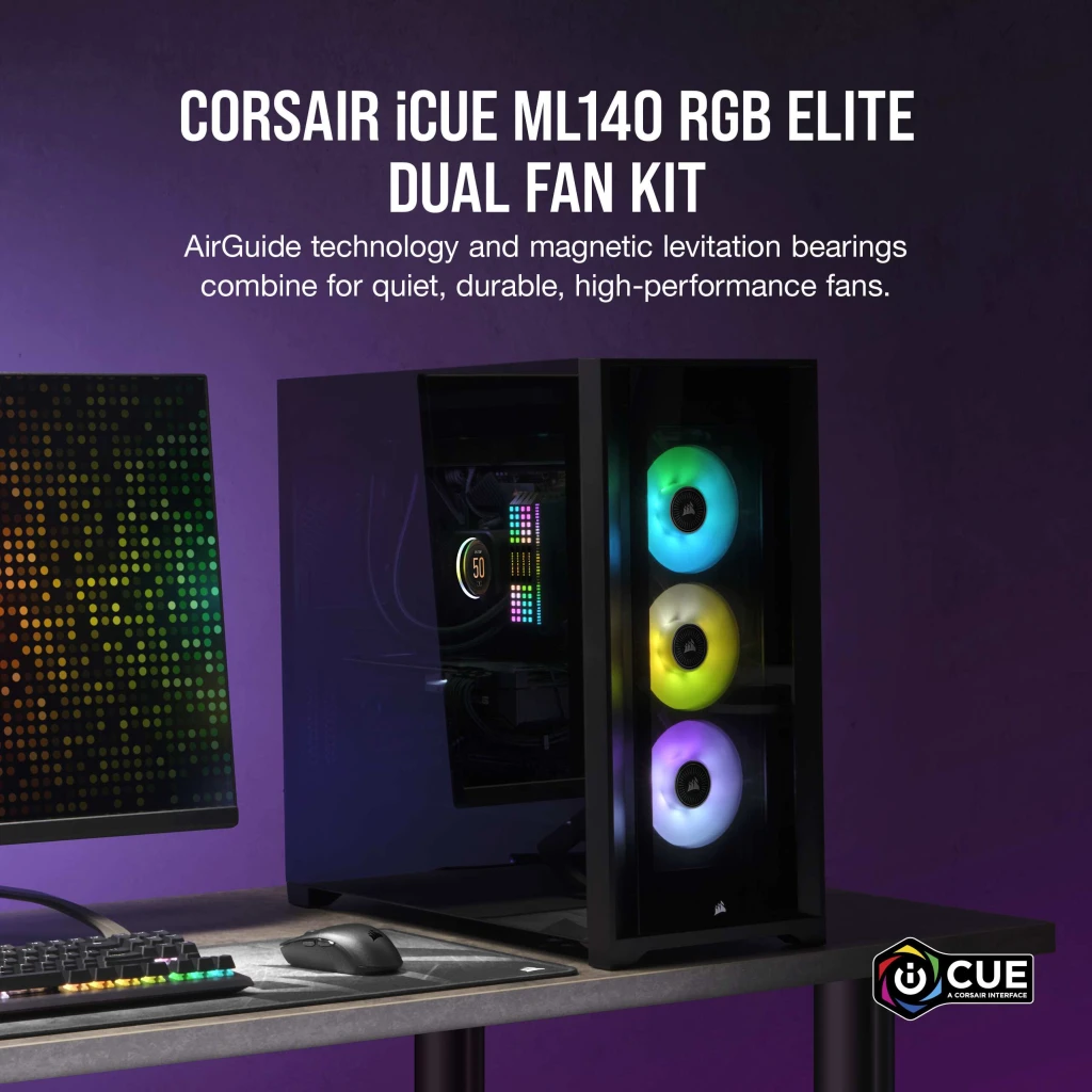 CORSAIR ML140 LED ELITE ブルー 2個セット ML140 LED ELITE Blue Premium 140mm PWM Magnetic Levitation Fan