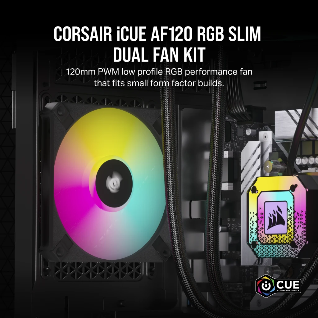 iCUE AF120 RGB SLIM 120mm PWM Fluid Dynamic Bearing Fan — Black Twin Pack