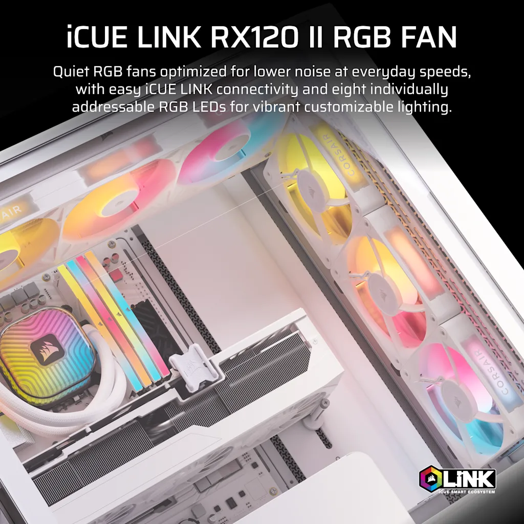 Corsair iCUE LINK RX120 II RGB PWM PC Fan Expansion - White thumbnail 2