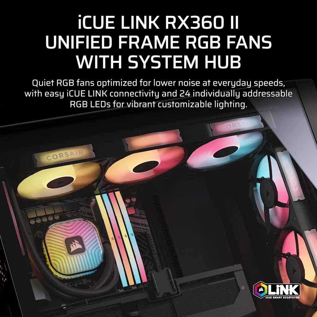 Corsair iCUE LINK RX360 II Unified Frame RGB PWM PC Fans Starter Kit with iCUE LINK System Hub thumbnail 2