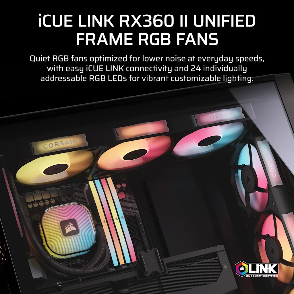 Corsair iCUE LINK RX360 II Unified Frame RGB PWM PC Fans Expansion thumbnail 2