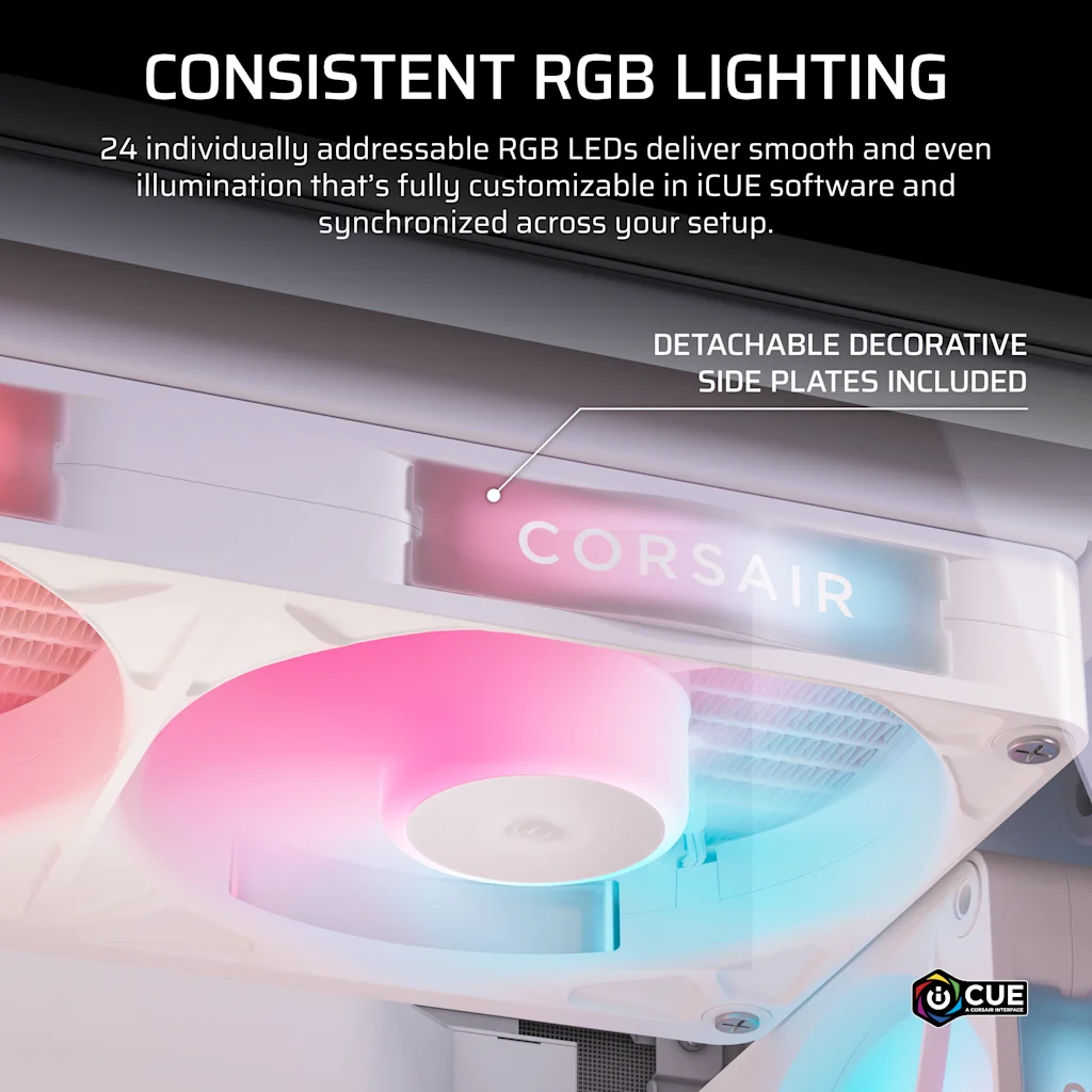 Corsair iCUE LINK RX360 II Unified Frame RGB PWM PC Fans Starter Kit with iCUE LINK System Hub - White thumbnail 5