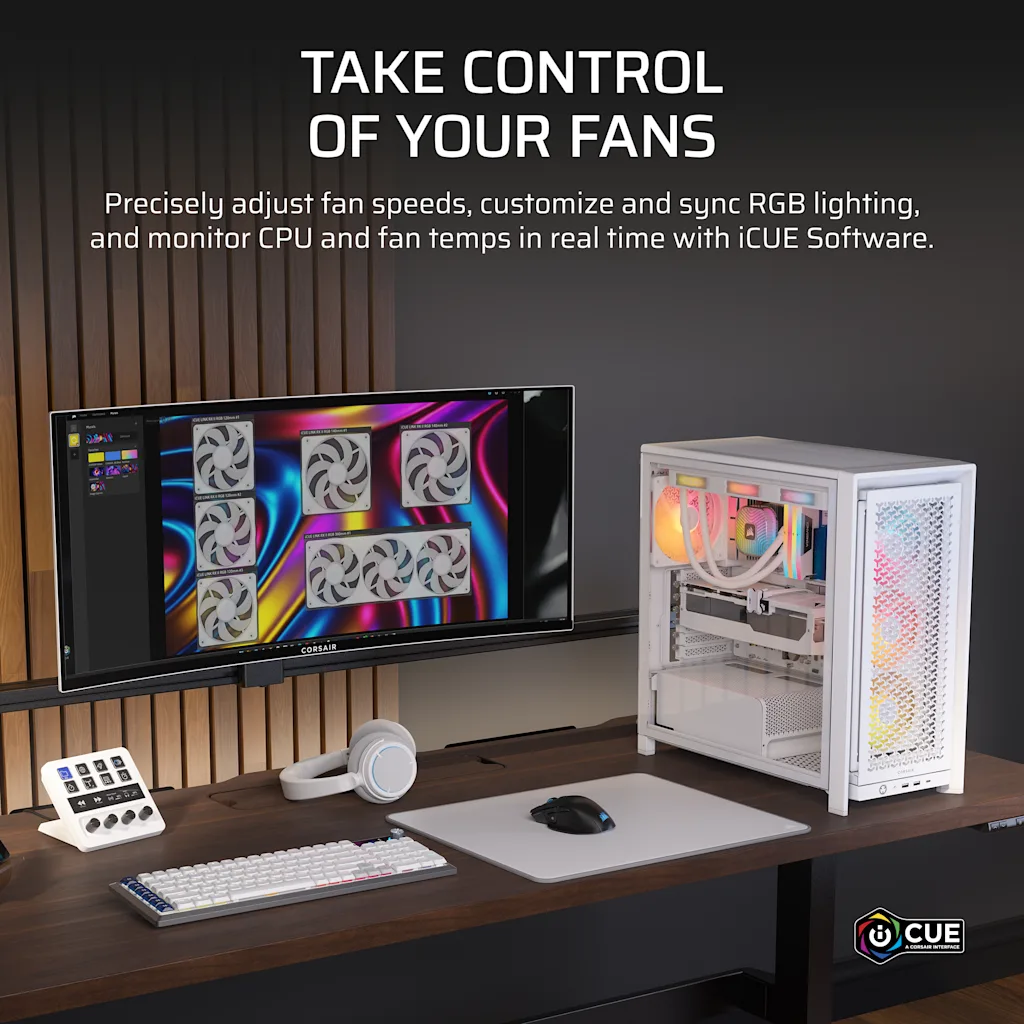 Corsair iCUE LINK RX360 II Unified Frame RGB PWM PC Fans Starter Kit with iCUE LINK System Hub - White thumbnail 7