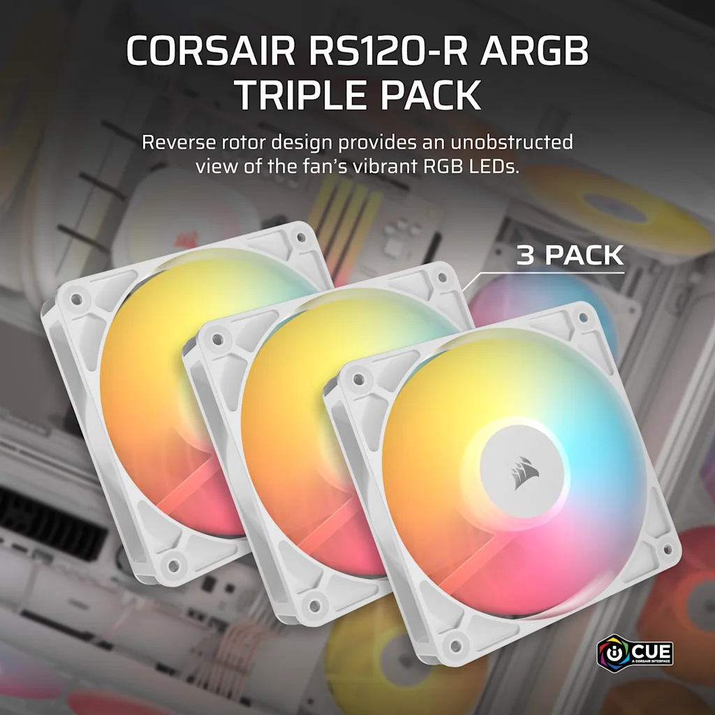 Corsair RS120-R ARGB 120mm PWM Reverse Fans Triple Pack - White thumbnail 2
