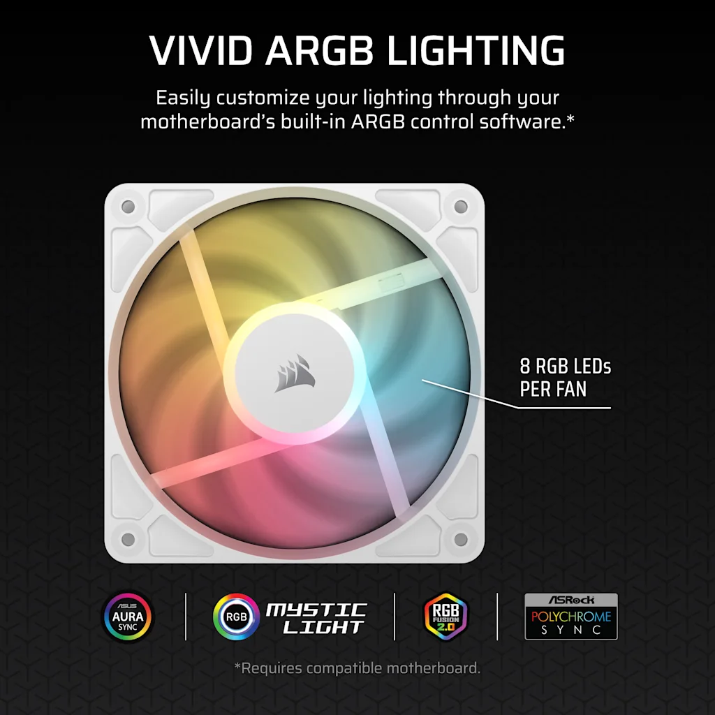 Corsair RS120-R ARGB 120mm PWM Reverse Fans Triple Pack - White thumbnail 4