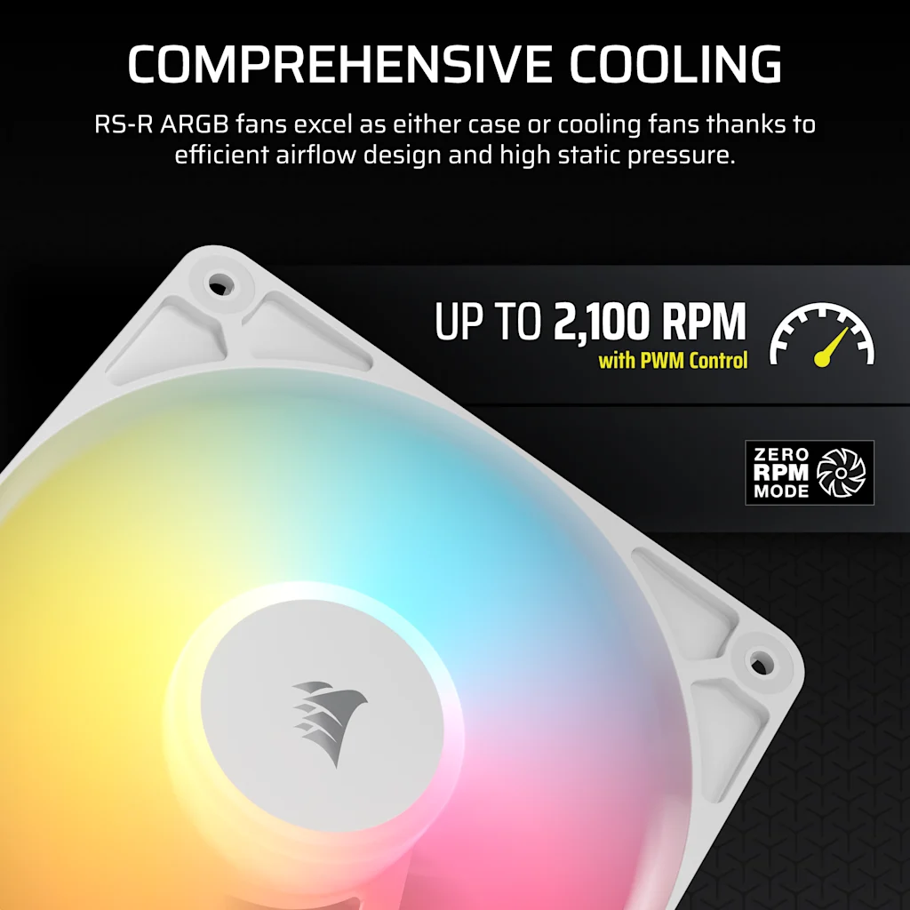 Corsair RS120-R ARGB 120mm PWM Reverse Fans Triple Pack - White thumbnail 6