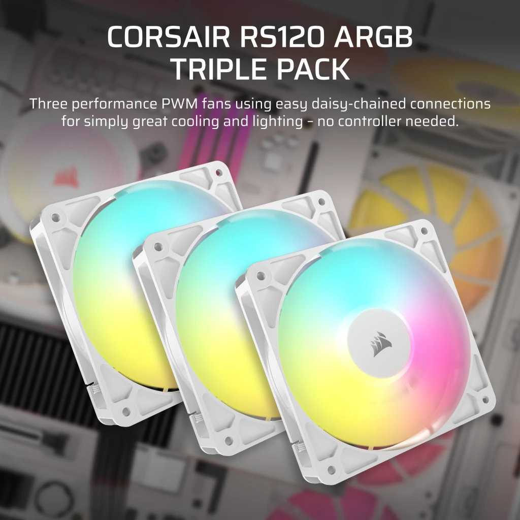 RS120 ARGB 120mm PWM Fans - Triple Pack - White