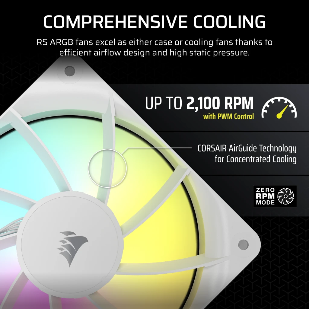 RS120 ARGB 120mm PWM Fans - Triple Pack - White
