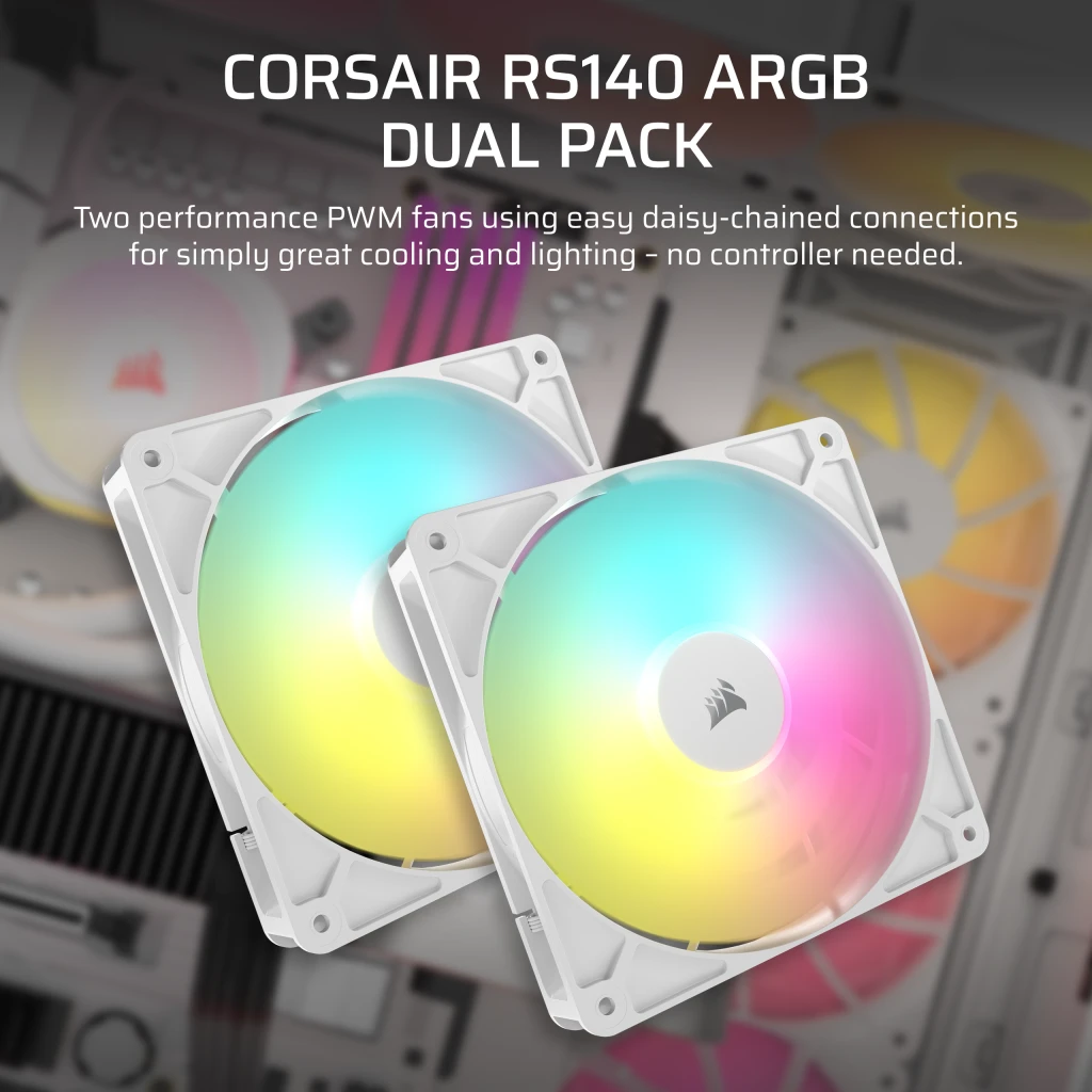 Corsair RS140 ARGB 140mm PWM Fans - Dual Pack - White thumbnail 2