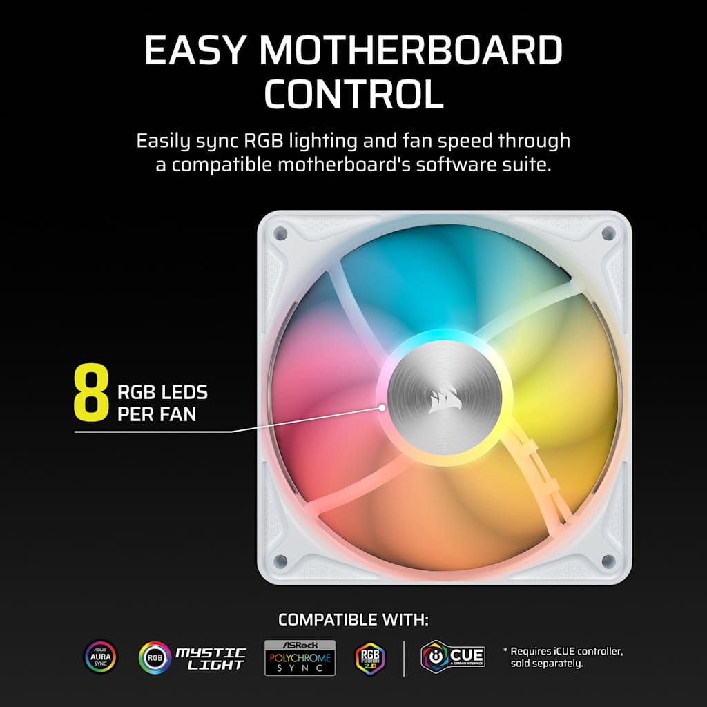 Corsair RS120 II ARGB 120mm PWM Fan - White thumbnail 3