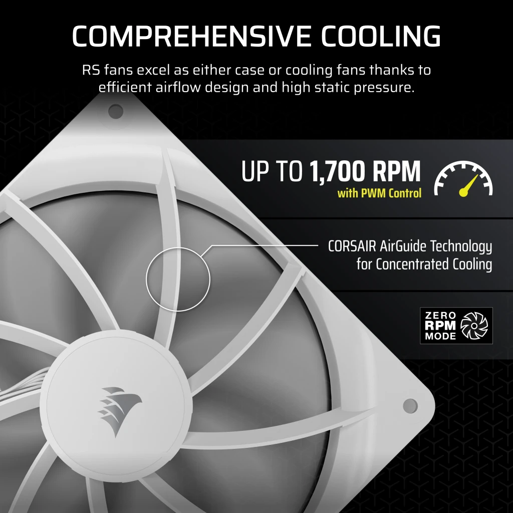 Corsair RS140 140mm PWM Fan - White thumbnail 4