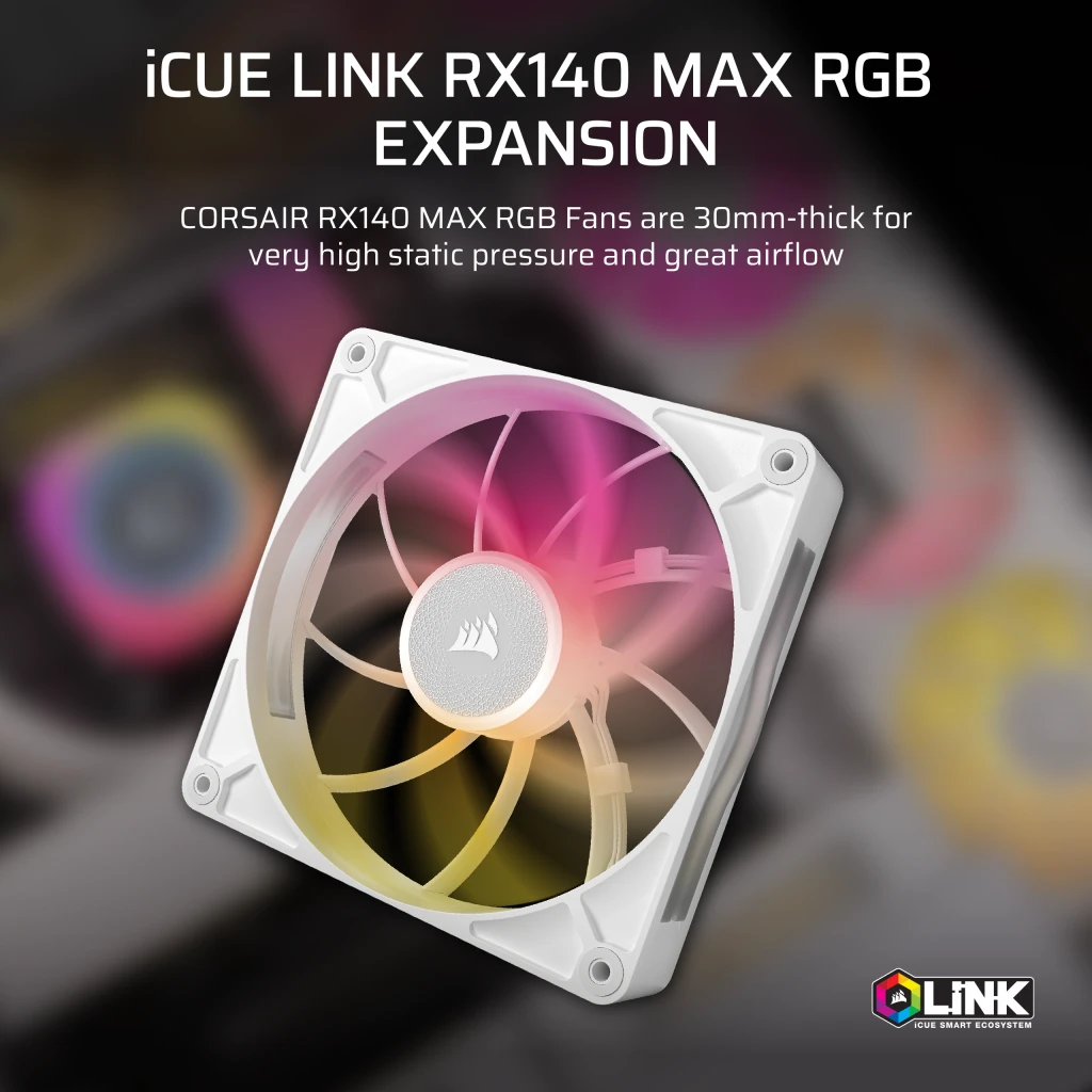iCUE LINK RX140 MAX RGB 140mm PWM 厚型ファン拡張 - ホワイト