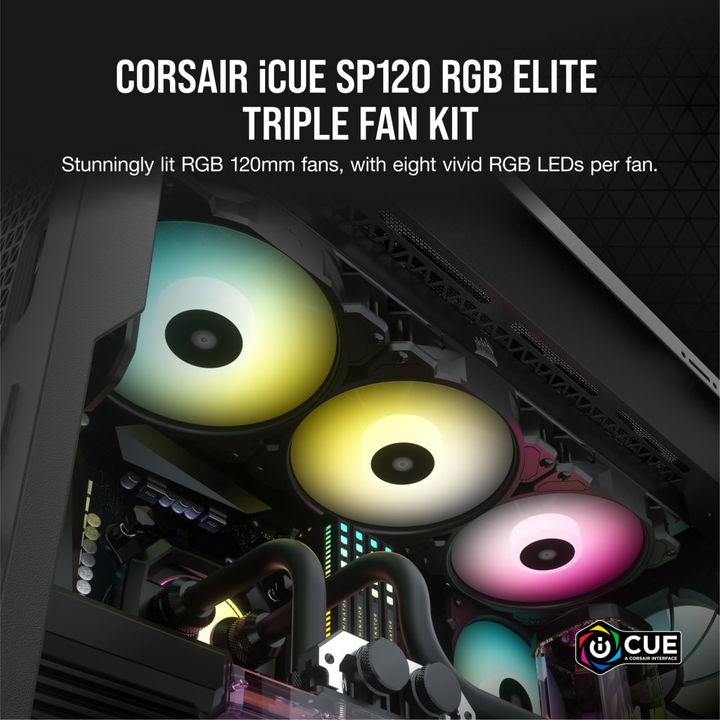 iCUE SP120 RGB ELITE Performance 120mm PWM Fan — Triple Pack with Lighting  Node CORE
