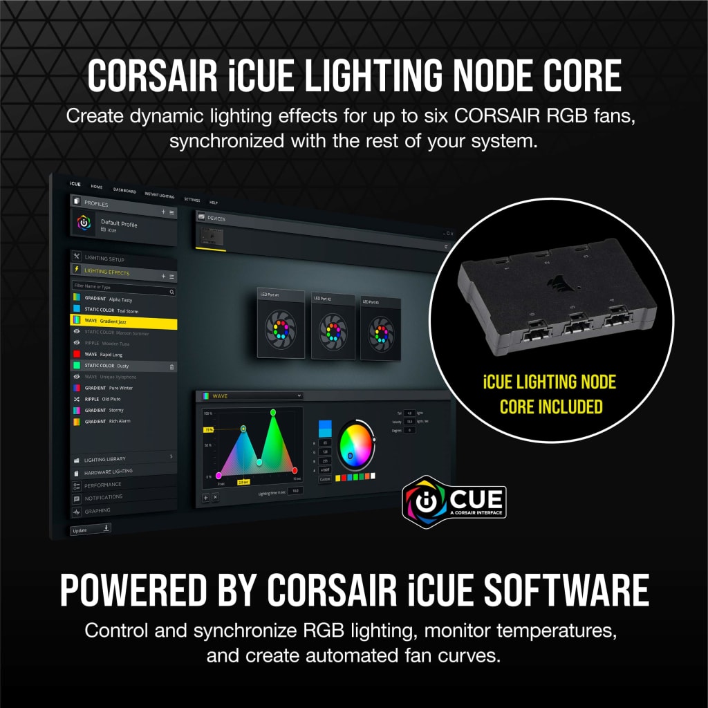 RGB 120mm Pack PWM CORE Lighting Fan — iCUE Performance Triple ELITE with Node SP120