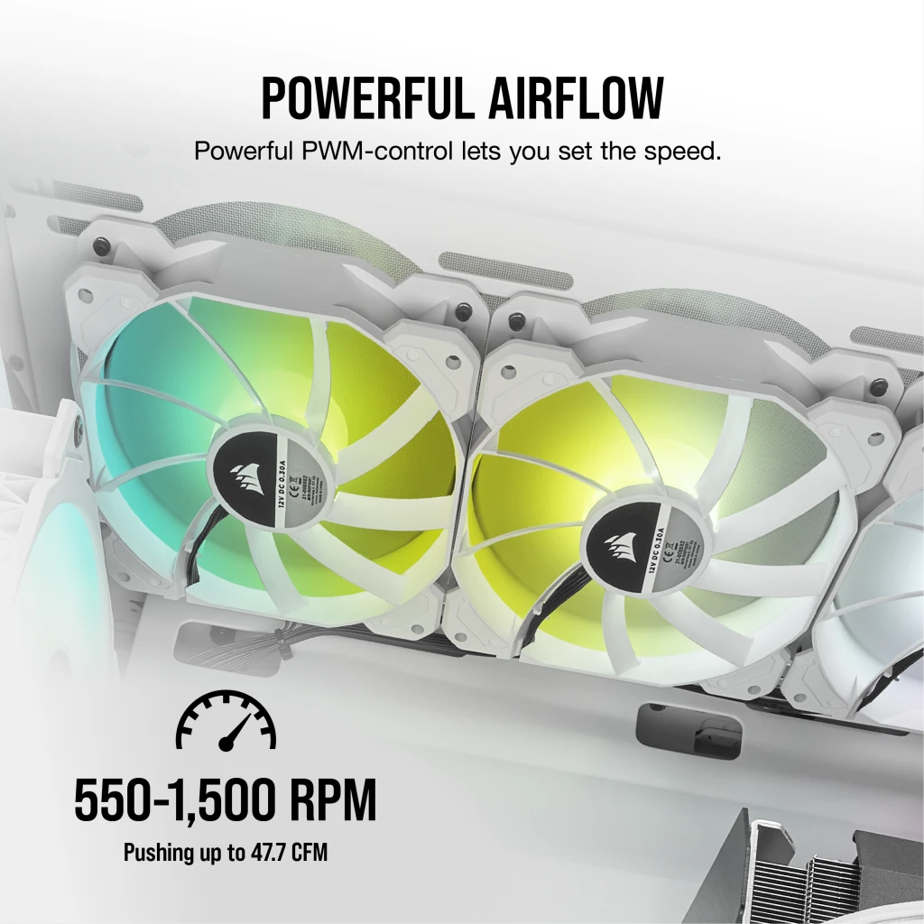 iCUE SP120 RGB ELITE Performance 120mm White PWM Fan — Triple Pack with Lighting Node CORE