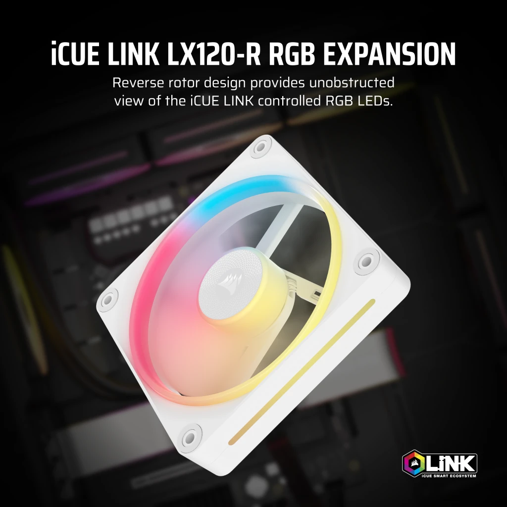 iCUE LINK LX120-R RGB 120mm PWM リバースファン拡張 - ホワイト