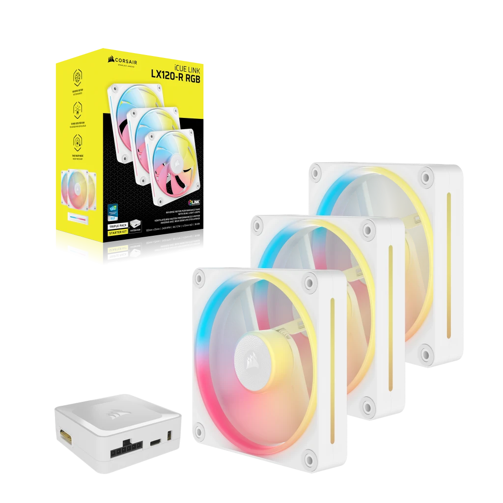 iCUE LINK LX120-R RGB 120mm PWM Reverse Fans Starter Kit - White