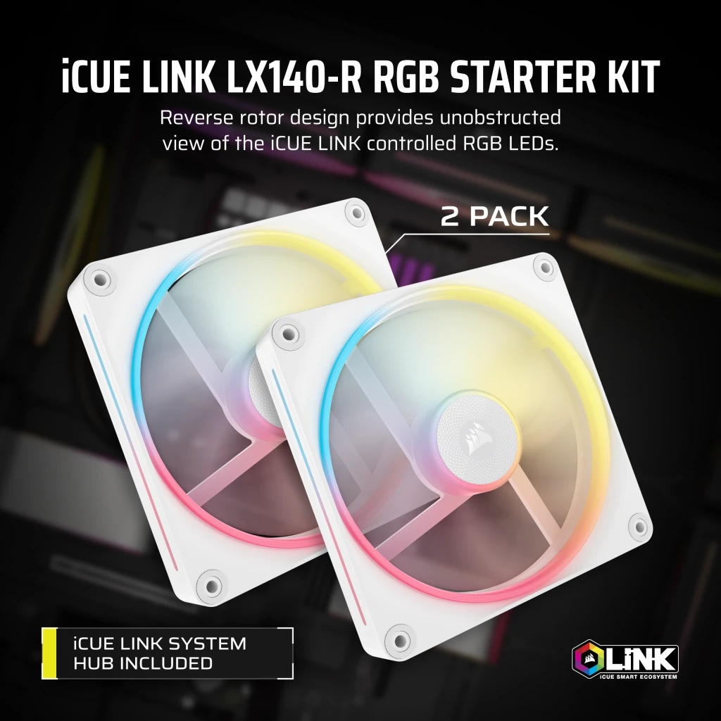 iCUE LINK LX140-R RGB 140mm PWM リバースファン スターター