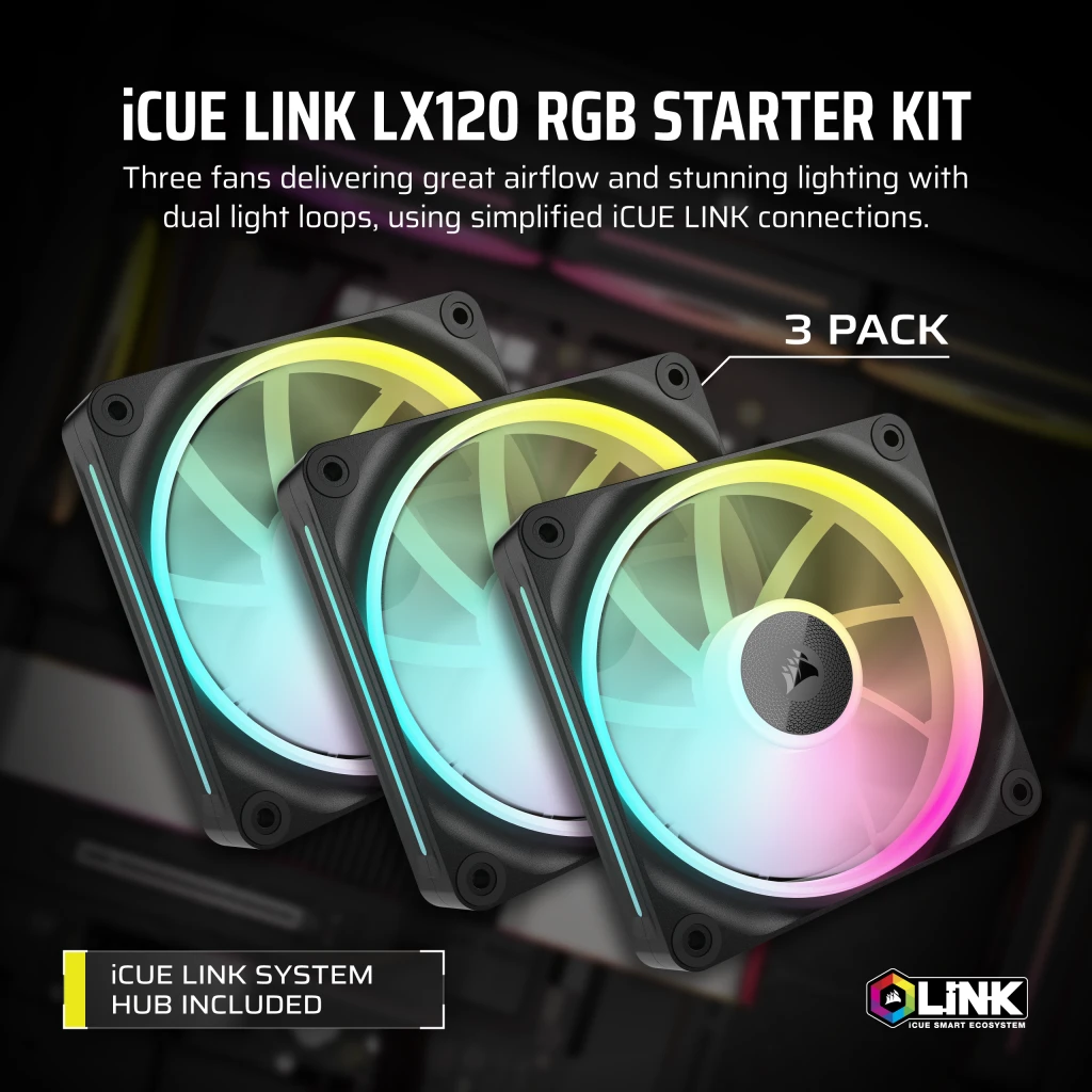iCUE LINK LX120 RGB 120mm PWM Fans Starter Kit iCUE LINK LX120 RGB 120mm PWM Fans Starter Kit