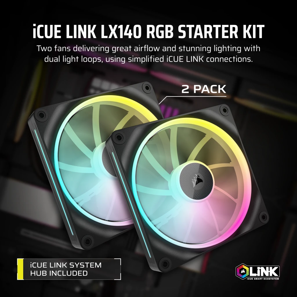 iCUE LINK LX140 RGB 140mm PWM Fans Starter Kit iCUE LINK LX140 RGB 140mm PWM Fans Starter Kit