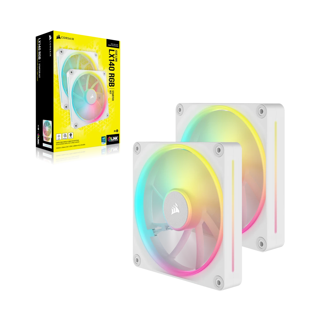 iCUE LINK LX140 RGB 140mm PWM Fans Starter Kit - White iCUE LINK LX140 RGB 140mm PWM Fans Starter Kit - White