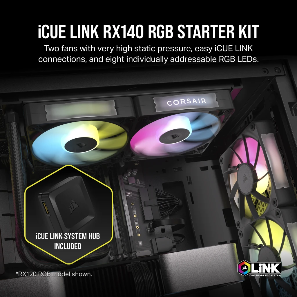 新作人気モデル PWM 140mm RGB RX140 LINK iCUE Fan Kit Starter Twin PC用ファン・クーラー