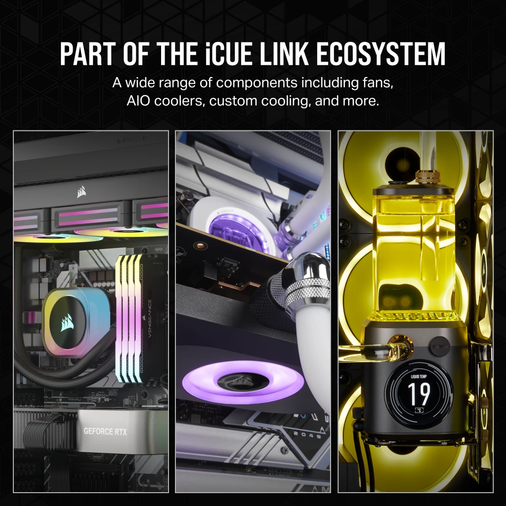 iCUE LINK RX120 RGB 120mm PWM Fan Triple Starter Kit - White iCUE LINK RX120 RGB 120mm PWM Fan Triple Starter Kit - White
