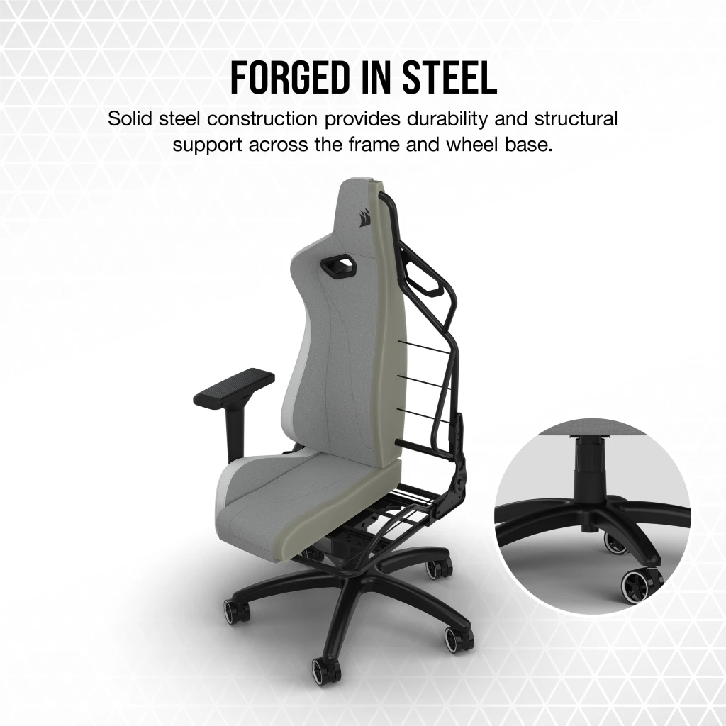 TC200 Gaming Chair – Soft Fabric – Grey/White Light