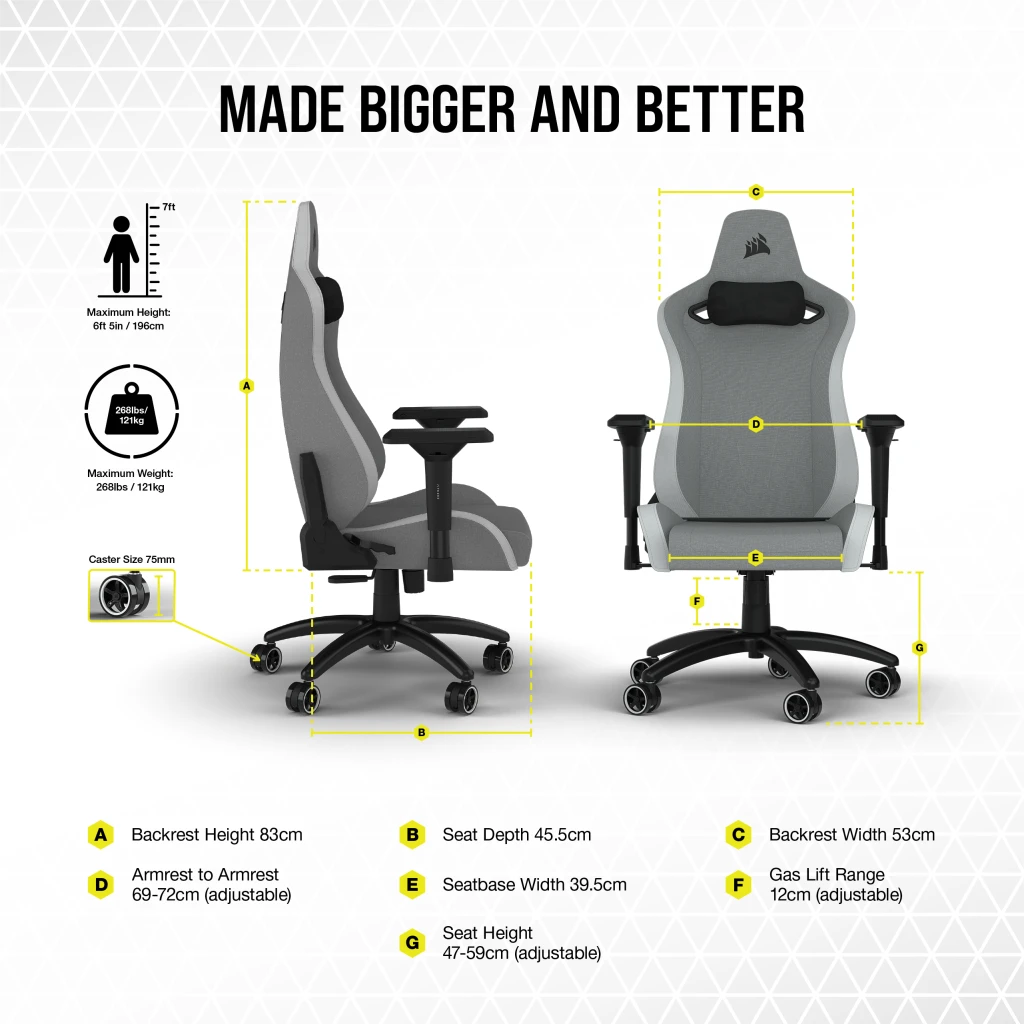 TC200 Gaming Chair – Grey/White – Light Fabric Soft