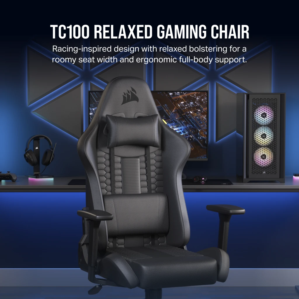 Corsair TC100 RELAXED Leatherette Gaming Chair Black 9 TC100 RELAXED Gaming Chair - Leatherette Black/Black