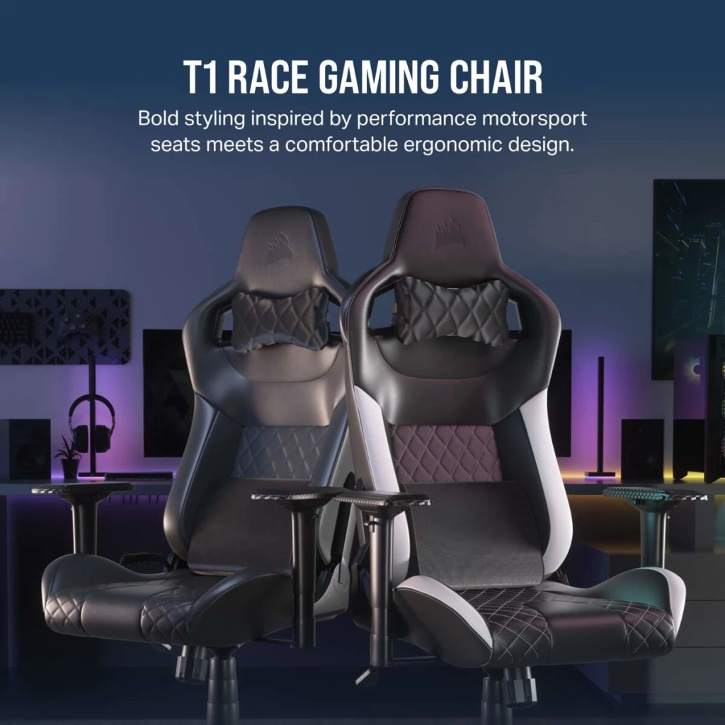 Fauteuil Gaming Corsair T1 Race 2018 Noir et blanc - Chaise gaming